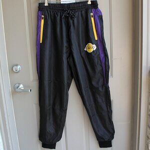LA Lakers NBA Men's Large Wind Pants Black Elastic Tie Waist Warm Up Retro